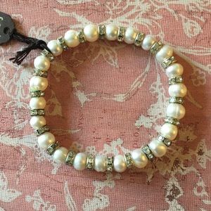 Pearl & Sterling Silver Bracelet W/ Swarovski NWOT